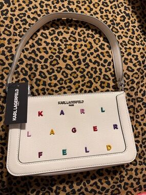 Karl Lagerfeld Cream Shoulder Bag with Multicolor Lettering